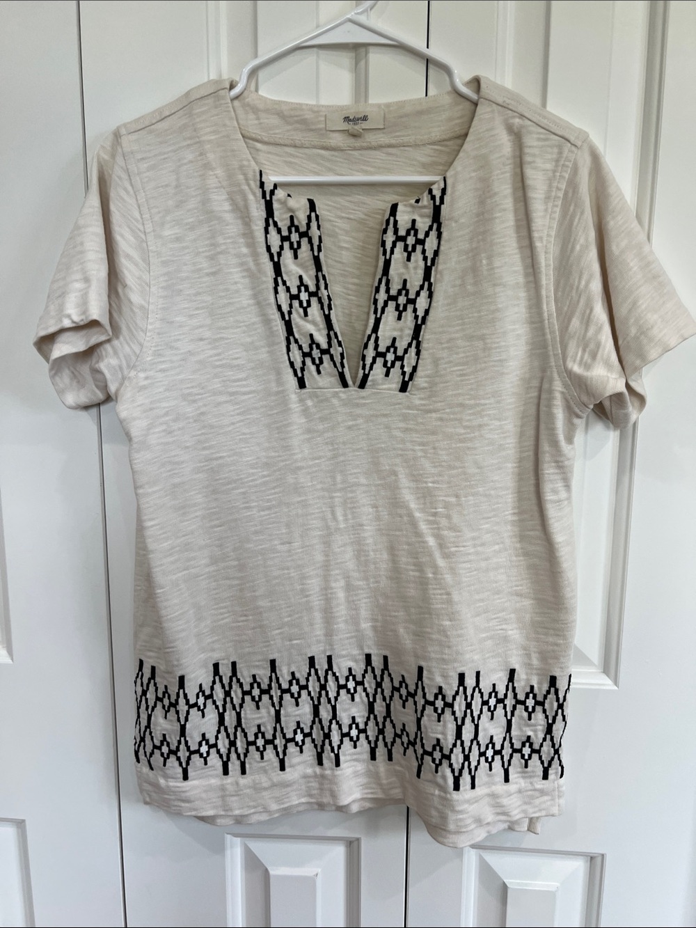 Madewell Light Beige Embroidered Short Sleeve Top
